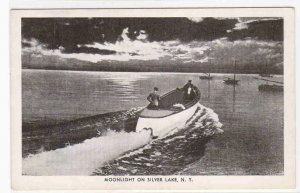 Motor Boat Launch Moonlight Silver Lake New York postcard