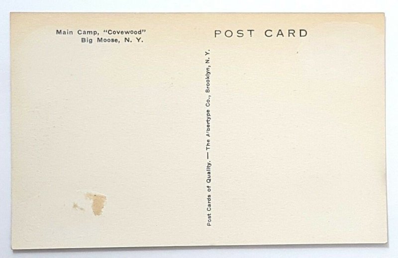 1930s Big Moose, New York , Main Camp, Covewood, Old Vintage Postcard A12