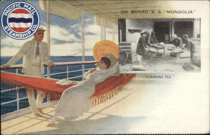 Pacific Mail Steamship Co On Board SS Mongolia Cleaning Tea c1910 Postcard