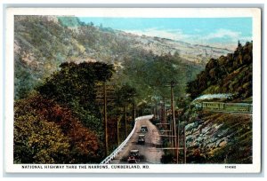 c1920 Aerial View National Highway Thru Narrows Cumberland Maryland MD Postcard 