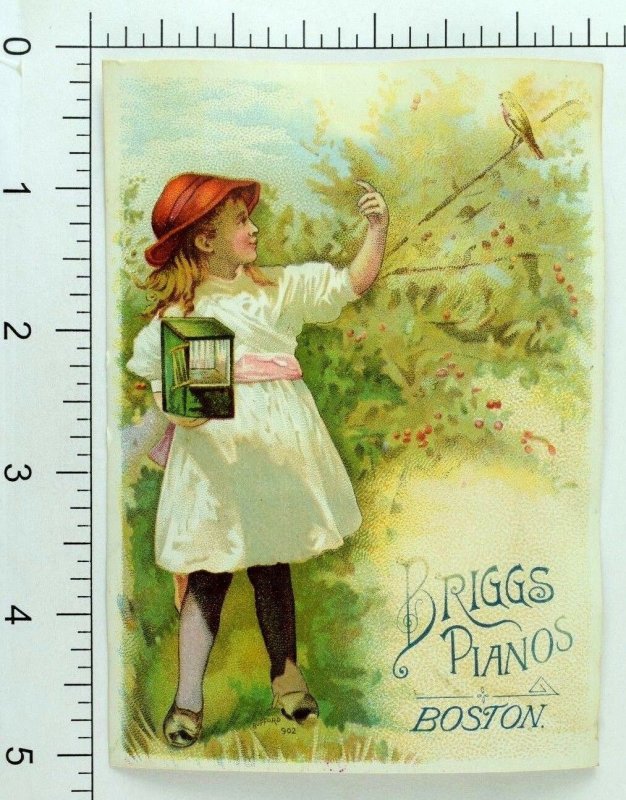 1880's-90's Briggs Pianos Adorable Girl Birdcage Wild-Bird Trees P86