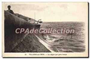 Old Postcard Villers sur Mer dam in heavy weather