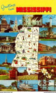 Map Of Mississippi With Greetings From The Magnolia State