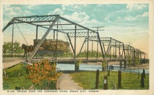 Arkansas River Dodge City Kansas Harvey 1919 Truss Girder Bridge Postcard 10324