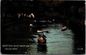Boating in Epworth Park, Tents Camping Lincoln NE Vintage c1913 Postcard H01