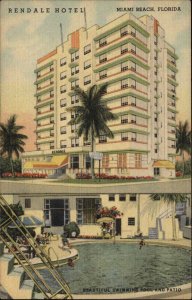 Miami Beach Florida FL Rendale Hotel c1930s-40s Linen Postcard