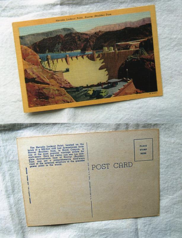 Hoover (Boulder) Dam, Nevada, Lookout Point, Black Canyon, Lake Mead Postcard