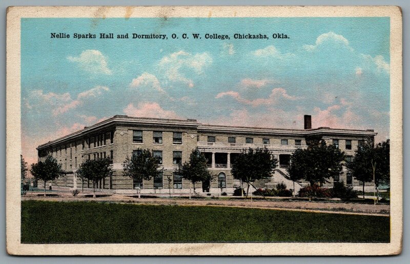 Postcard Chickasha OK c1920s Nellie Sparks Hall and Dormitory O.C.W. College