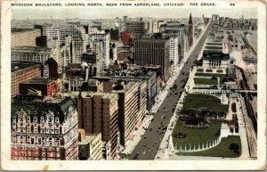 Vtg 1920s Michigan Boulevard Aerial View The Drake Chicago Illinois IL Postcard