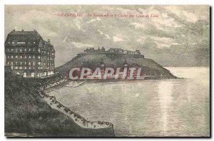 Old Postcard Granville normandy and casino by moonlight