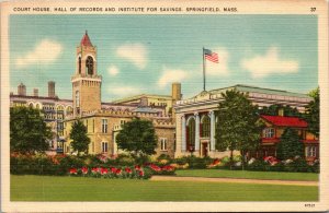 Vtg 1930s Court House Hall of Records Springfield Massachusetts MA Postcard