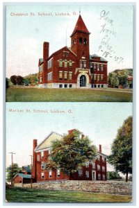 c1910 Chestnut Market St. School Exterior Building Lisbon Ohio Vintage Postcard