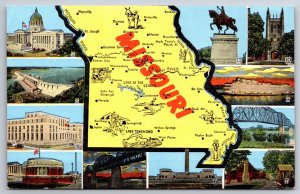 Maps~Map of Missouri & 11 Views Key On Back~Vintage Postcard