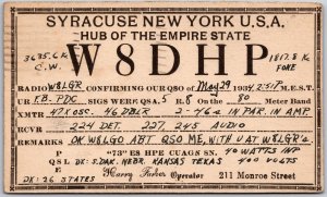 1934 QSL Radio Card Code W8DHP Syracuse New York Amateur Station Posted Postcard