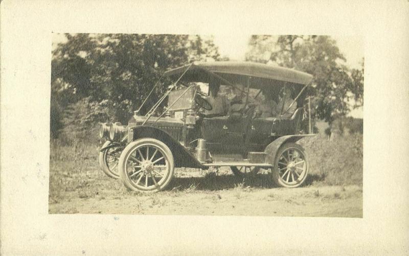 Family in Beautiful Old Car of Unknown Brand (1910s) RPPC Postcard