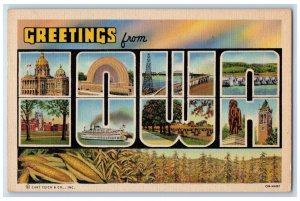 c1940 Greetings From Iowa Banner Large Letter Antique Vintage Unposted Postcard 