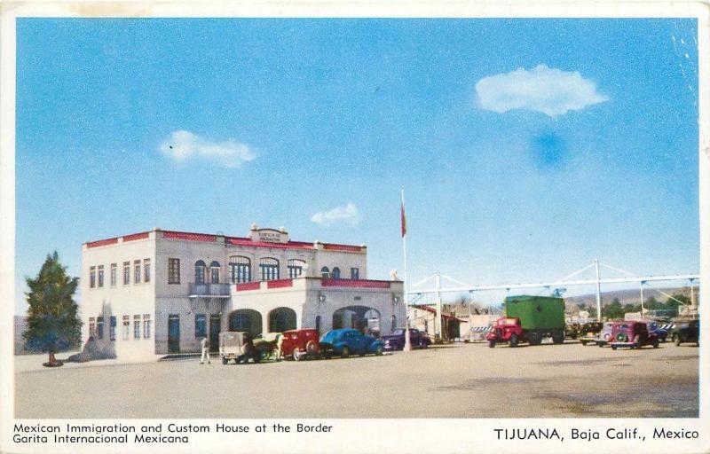 Immigration & Custom House, Tijuana Baja Border Postcard USS Winston Lake Post