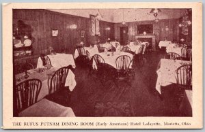 Marietta Ohio 1940s Postcard Rufus Putnam Dining Room Hotel Lafayette