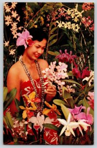 Postcard Hawaii Lady Beauty in Flowers