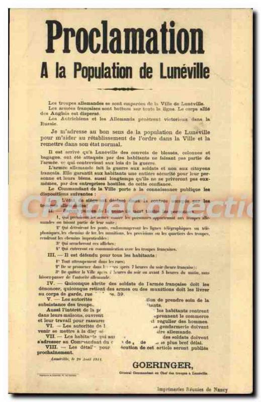 Old Postcard Luneville Proclamation population
