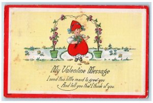 1916 Valentine Message Girl Flowers In Pot Embossed New Haven CT Posted Postcard