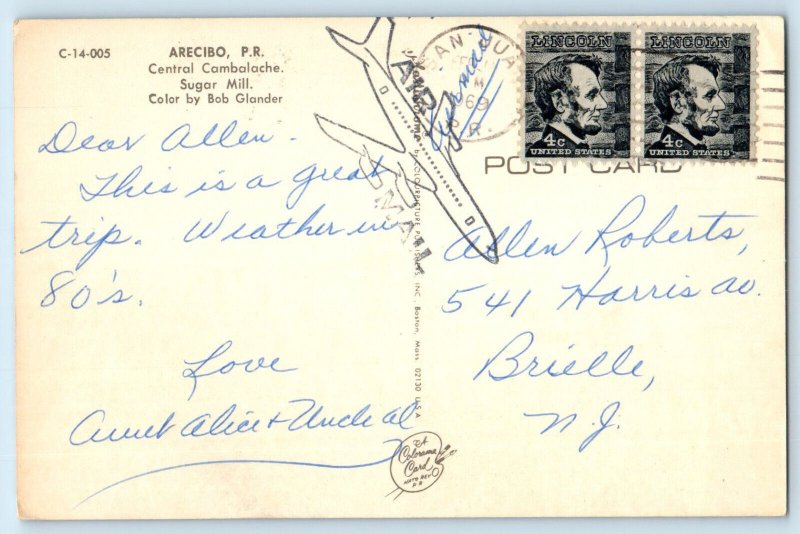 Arecibo Puerto Rico Postcard Central Cambalache Sugar Mill 1969 Vintage