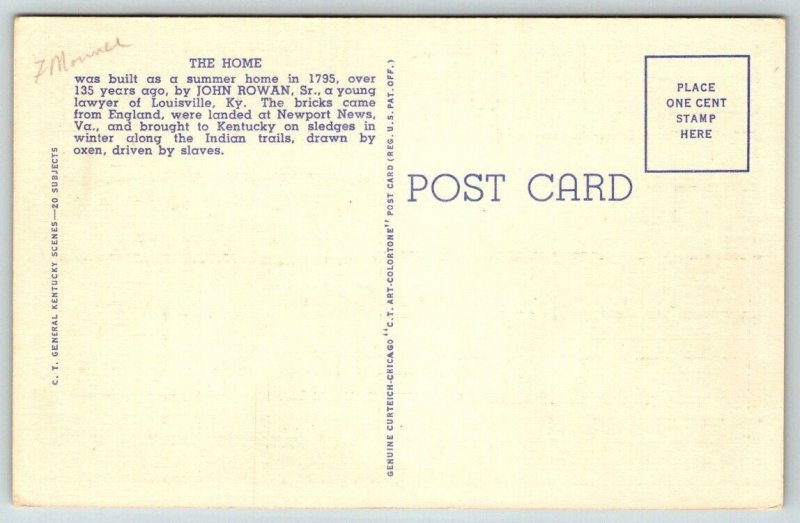 Federal Hill  Bardstown  Kentucky  Postcard