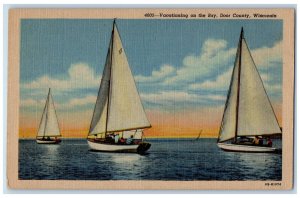 c1940's Sailboats, Vacationing on the Bay Door County Wisconsin WI Postcard