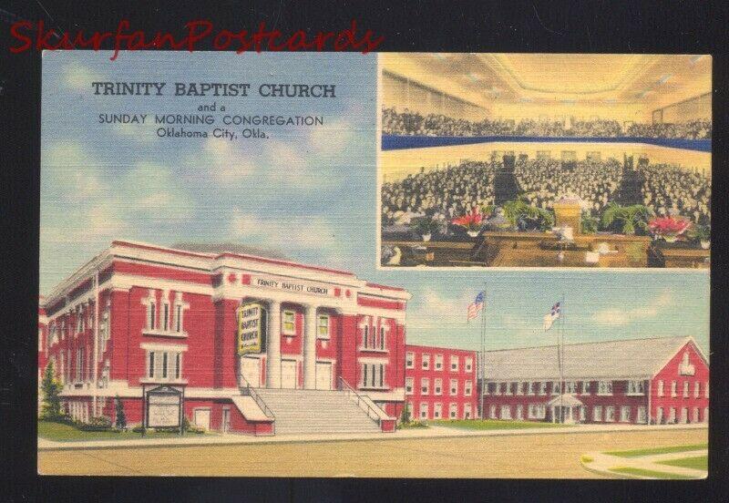 OKLAHOMA CITY OKLAHOMA TRINITY BAPTIST CHURCH ROUTE 66 LINEN POSTCARD