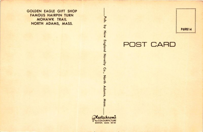 1 Golden Eagle Gift Shop 2 Mohawk Trail 3 North Adams Massachusetts 4 Postcard