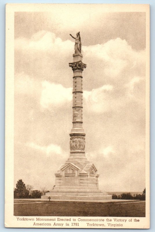 c1940 Yorktown Virginia VA Postcard Monument Commemorate Victory American Army