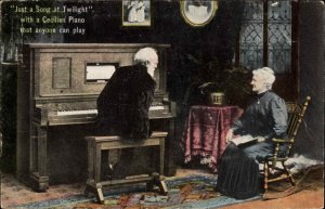 San Diego CA Cecilian Piano Advertising Old Man & Woman Married Couple Postcard