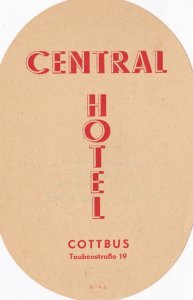 Germany Cottbus Central Hotel Vintage Luggage Label sk2076