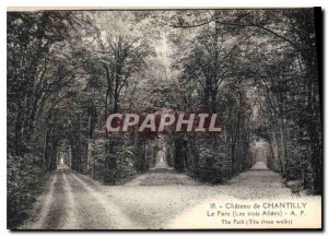 Postcard Old Chateau of Chantilly Park three Allees
