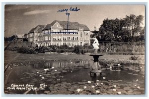 1940 State College Campus Fountain View Rex Lansing MI RPPC Photo Postcard