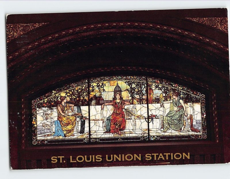 Postcard Allegorical Tiffany Stained Glass Window St. Louis Union Station USA