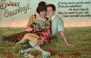 Vintage Postcard 1910's Lovers Couple Cuddles Sweet Smile Oblivions Romance