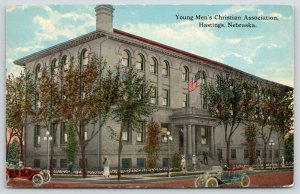 Hastings Nebraska~YMCA on North Lincoln~Artist Drawn Cars~1914 Postcard 