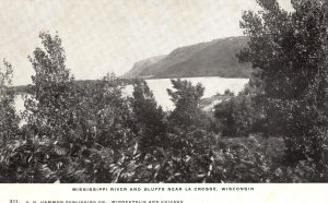 Vintage Postcard Mississippi River and Bluffs near La Crosse Wisconsin W.I.