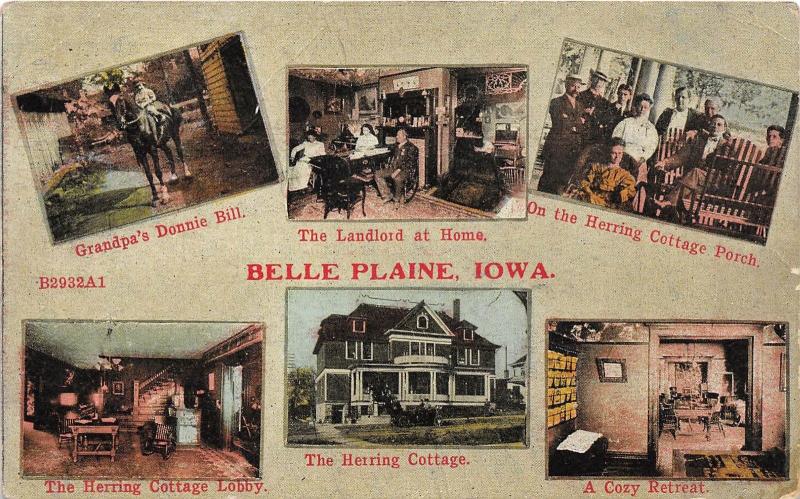 B78/ Belle Plaine Iowa Ia Postcard 1913 6View Herring Cottage Interior Lobby