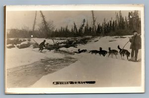 YUKON TRAIL CANADA DOG SLED ANTIQUE REAL PHOTO POSTCARD RPPC