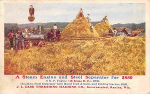 Steam Engine Steel Separator JI Case Threshing Co Racine Wisconsin 1911 postcard