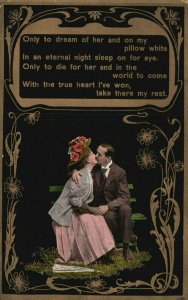 Vintage Postcard 1912 Only to Dream of Her & on my Pillow Man & Woman Kissing