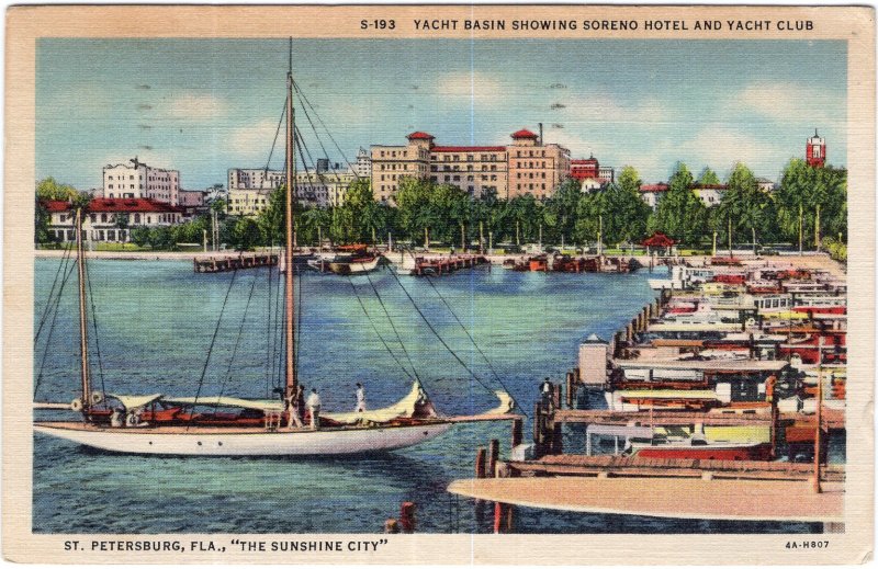 St. Petersburg, Fla., Yacht Basin Showing Soreno Hotel and Yacht Club