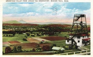Vintage Postcard 1938 Greenfield Valley Longue Vue Observatory Mohawk Trail MA
