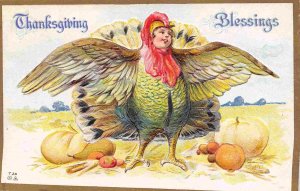 Thanksgiving Boy In Turkey Suit Holiday Greetings 1910c postcard