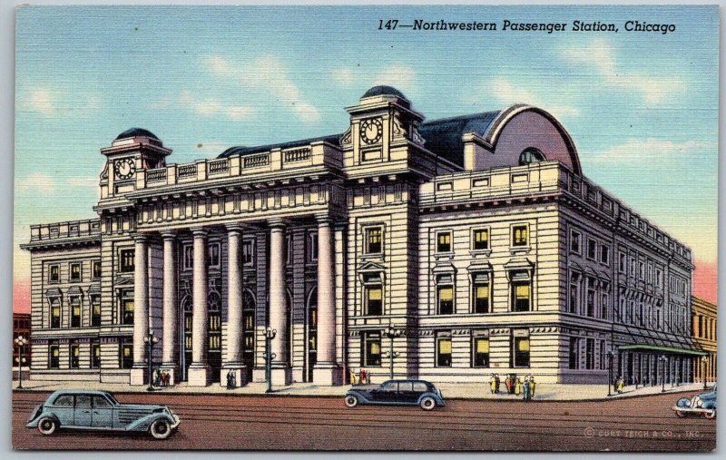 Chicago Illinois 1940s Curt Teich Postcard Northwestern Passenger Train Station