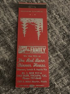 The Red Barn Dinner House Oak Glen, Yucaipa, California Matchbook Cover MB105