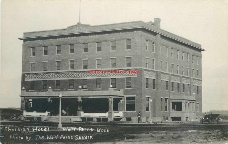 MT, Wolf Point, Montana, RPPC, Sherman Hotel, Exterior, Wolf Point