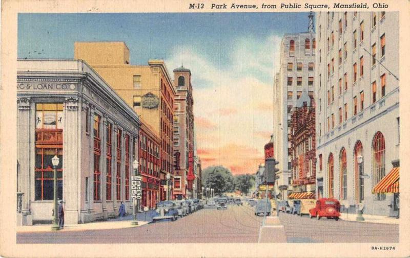 Mansfield Ohio street scene Park Ave business area linen antique pc
